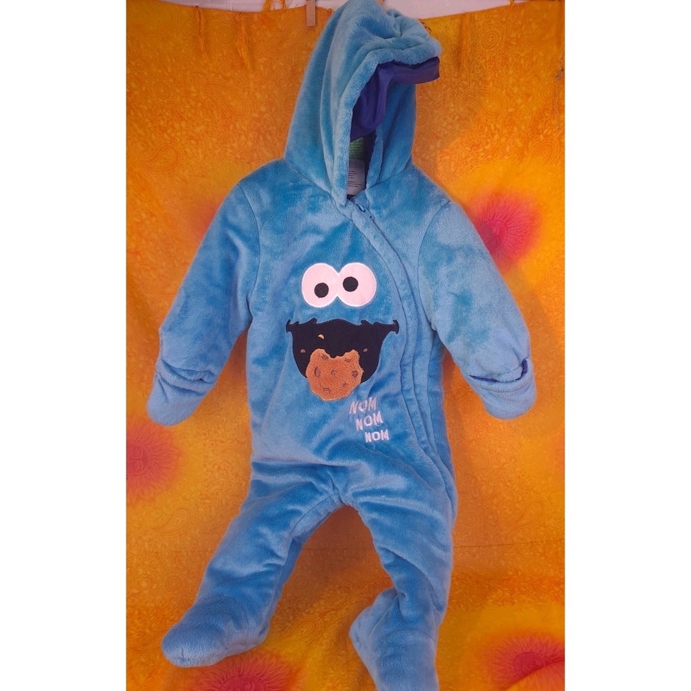 Sesame Street Cookie Monster Plush Hooded Mitten Snowsuit 6-9 Months Zip Up 2015